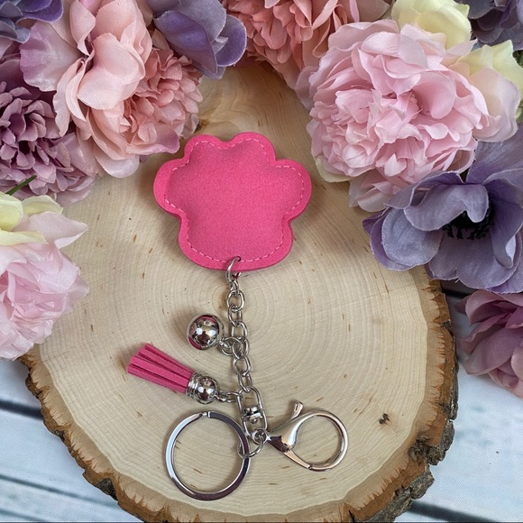 Pink Crystal Paw Print with Tassel on a Keychain - Picture 6 of 8